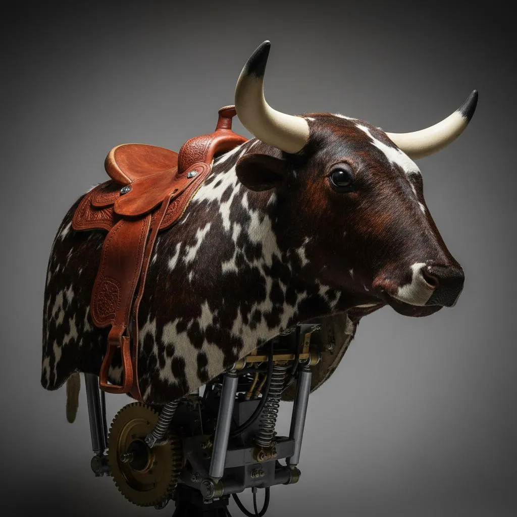 Close-up of mechanical bull and safety mat