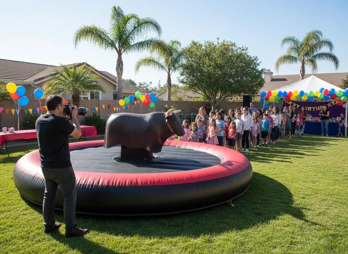 Mechanical bull at backyard party